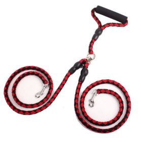 Double-Ended Traction Rope For Walking The Dog Hand-Double-Ended Traction Rope One Plus Two Leash Collar Pet Supplies Dog Collar (Color: Red)