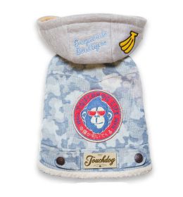 TouchdogOutlaw Designer Embellished Retro-Denim Pet Dog Hooded Jacket Coat (Color: Blue)