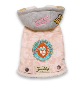 TouchdogOutlaw Designer Embellished Retro-Denim Pet Dog Hooded Jacket Coat (Color: Pink)